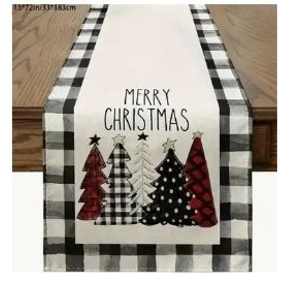 Christmas Table Runner, 72"x13", White and Red